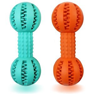 SteelPet Bone Shape Dog Dental Toy Slow Eat Free BPA Rubber Playing Toy Balls for Dog Bite Resistant Chewing Ball 2-Pack