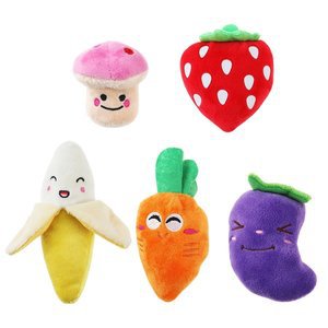 UEETEK 5 Piece Squeaky Dog Toys for Small Dogs Fruits and Vegetables Plush Puppy Dog Toys