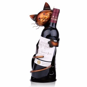 Tooarts Cat Shaped Wine Holder Wine Rack shelf Metal Sculpture